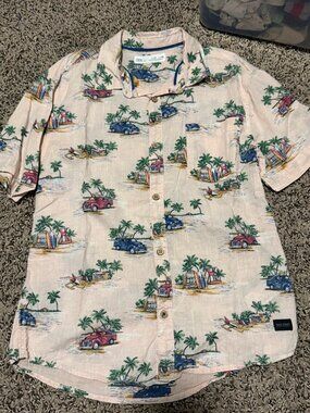Zara Lightweight Palm Tree Short Sleeve Button down sz 8 Youth